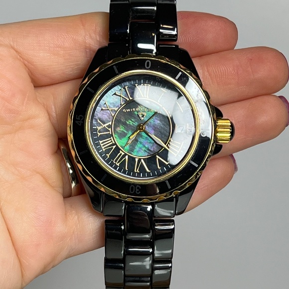 Swiss Legend Karamica Women’s Black Watch Ceramic, Tested, Works! Small Wrist - Picture 2 of 13